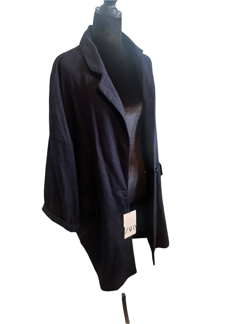 Zara Women's Navy Long Linen Like Blazer NWT - Picture 2 of 6